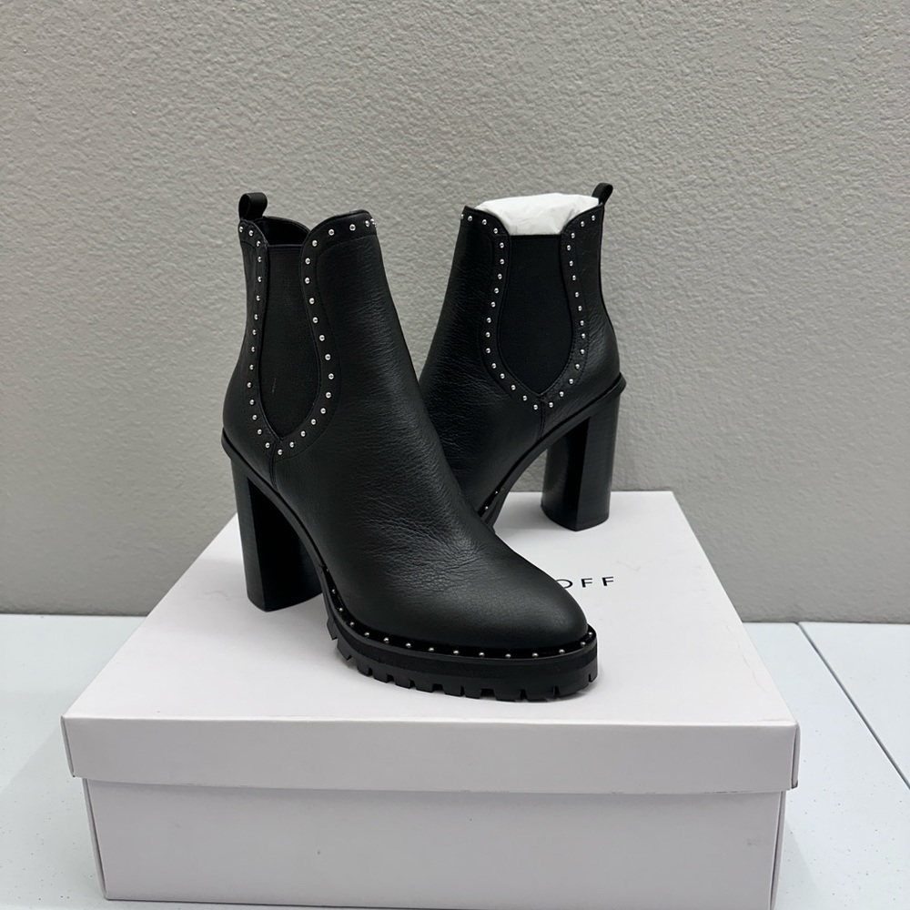 Rebecca Minkoff Black Leather Studded Chelsea Ankle Booties - Picture 5 of 9
